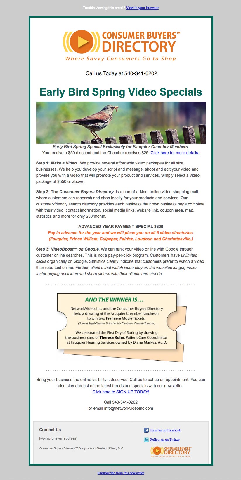Email ad for NetworkVIdeo, LLC in Warrenton VA